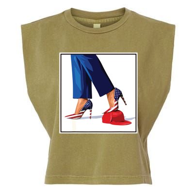 Kamala Harris Heels Stepping On Maga Red Hat Garment-Dyed Women's Muscle Tee