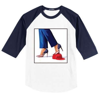 Kamala Harris Heels Stepping On Maga Red Hat Baseball Sleeve Shirt