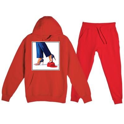 Kamala Harris Heels Stepping On Maga Red Hat Premium Hooded Sweatsuit Set