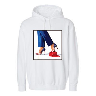 Kamala Harris Heels Stepping On Maga Red Hat Garment-Dyed Fleece Hoodie