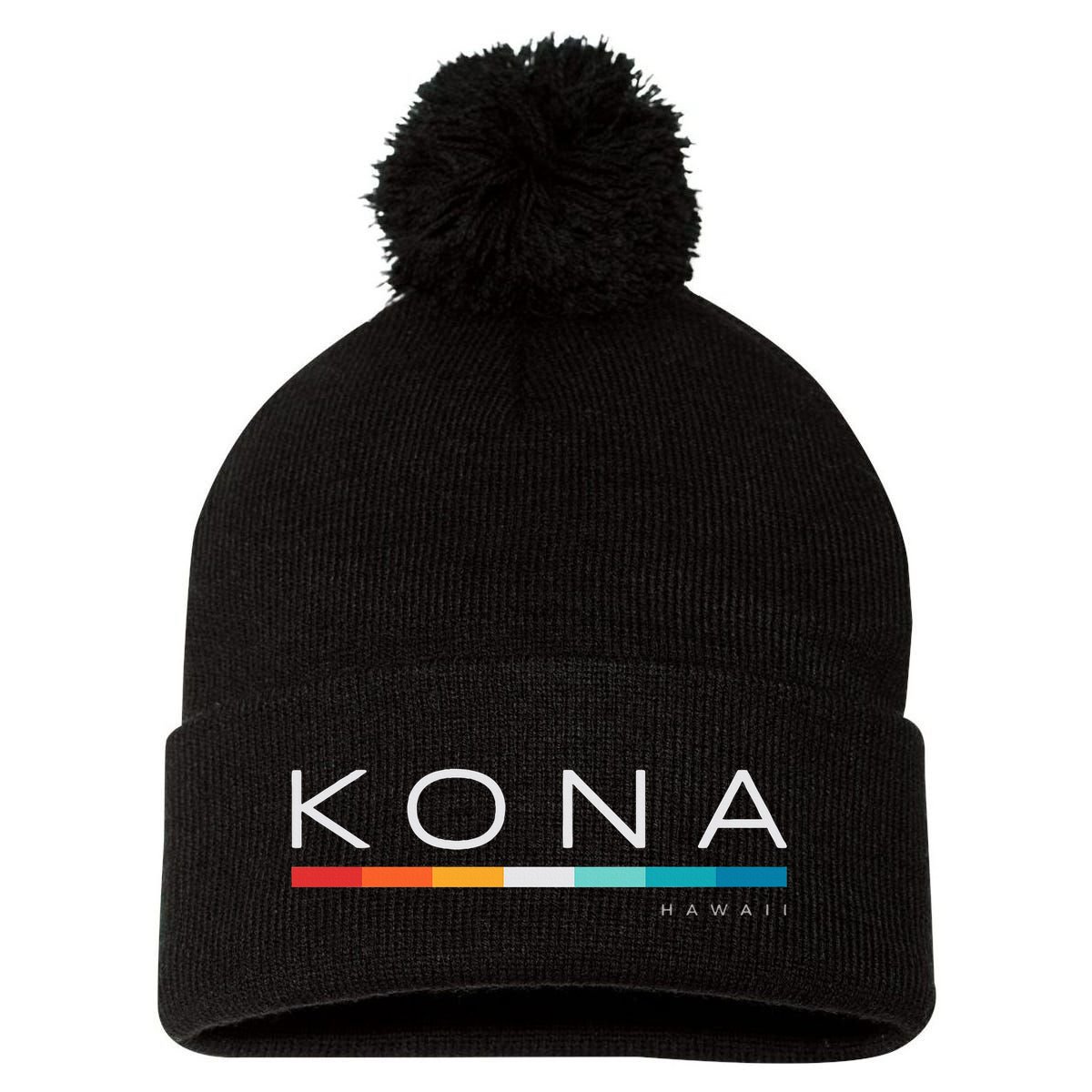 Kona Hawaii Hi Retro Design Pom Pom 12in Knit Beanie
