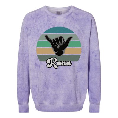 Kona Hawaii HI Retro Shaka Vintage Surfer Surfing Hang Loose Colorblast Crewneck Sweatshirt