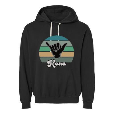 Kona Hawaii HI Retro Shaka Vintage Surfer Surfing Hang Loose Garment-Dyed Fleece Hoodie