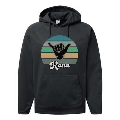 Kona Hawaii HI Retro Shaka Vintage Surfer Surfing Hang Loose Performance Fleece Hoodie