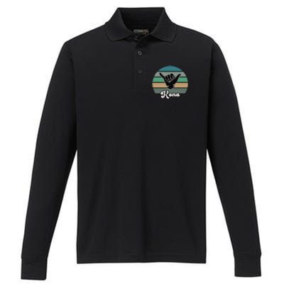 Kona Hawaii HI Retro Shaka Vintage Surfer Surfing Hang Loose Performance Long Sleeve Polo