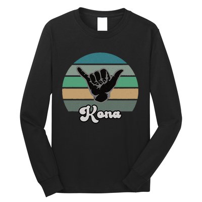 Kona Hawaii HI Retro Shaka Vintage Surfer Surfing Hang Loose Long Sleeve Shirt