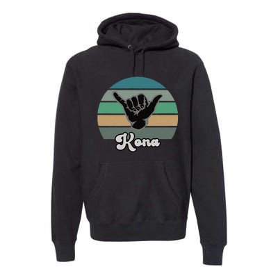 Kona Hawaii HI Retro Shaka Vintage Surfer Surfing Hang Loose Premium Hoodie