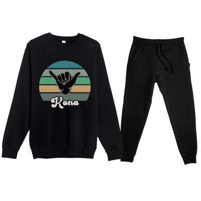 Kona Hawaii HI Retro Shaka Vintage Surfer Surfing Hang Loose Premium Crewneck Sweatsuit Set