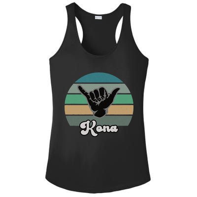 Kona Hawaii HI Retro Shaka Vintage Surfer Surfing Hang Loose Ladies PosiCharge Competitor Racerback Tank