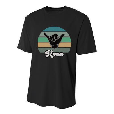 Kona Hawaii HI Retro Shaka Vintage Surfer Surfing Hang Loose Youth Performance Sprint T-Shirt