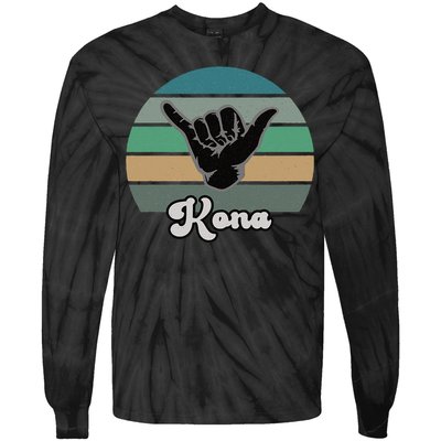 Kona Hawaii HI Retro Shaka Vintage Surfer Surfing Hang Loose Tie-Dye Long Sleeve Shirt