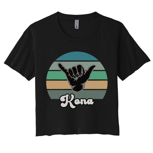 Kona Hawaii HI Retro Shaka Vintage Surfer Surfing Hang Loose Crop Top