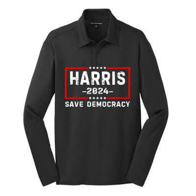 Kamala Harris Harris 2024 Us Flag Democratic President Silk Touch Performance Long Sleeve Polo