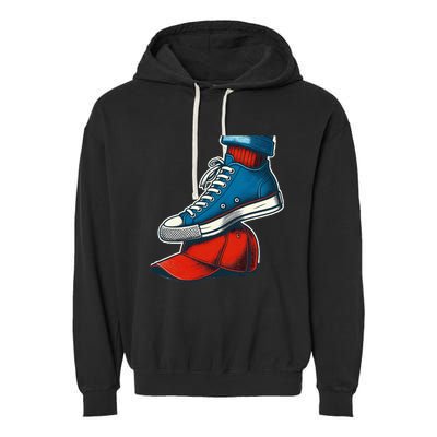 Kamala Harris High Heels Stepping On Red Maga Hat Garment-Dyed Fleece Hoodie