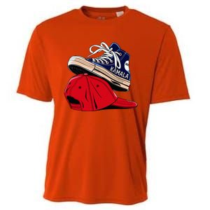 Kamala Harris High Heel Shoes Stepping On Red Hat Cooling Performance Crew T-Shirt