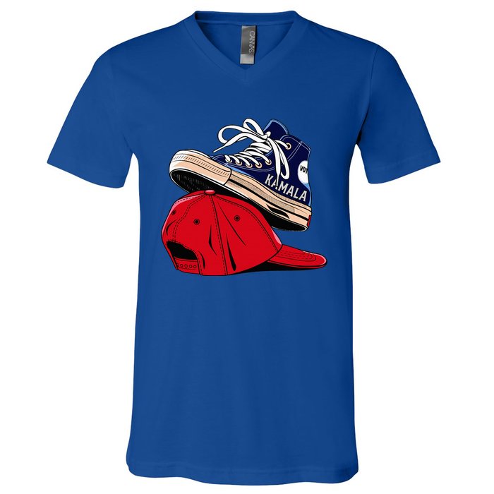 Kamala Harris High Heel Shoes Stepping On Red Hat V-Neck T-Shirt