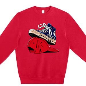 Kamala Harris High Heel Shoes Stepping On Red Hat Premium Crewneck Sweatshirt