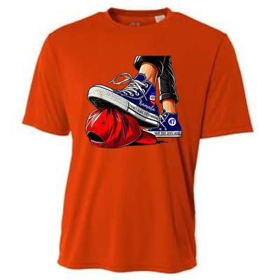 Kamala Harris High Heels Stepping On Red Maga Cooling Performance Crew T-Shirt