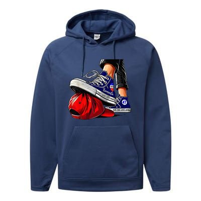 Kamala Harris High Heels Stepping On Red Maga Performance Fleece Hoodie