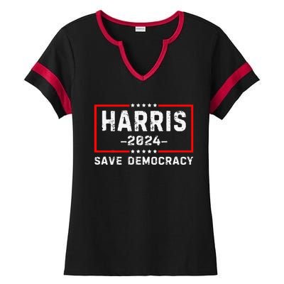 Kamala Harris Harris 2024 Us Flag Democratic President Ladies Halftime Notch Neck Tee