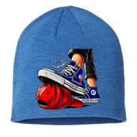 Kamala Harris High Heels Stepping On Red Maga Sustainable Beanie