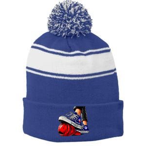 Kamala Harris High Heels Stepping On Red Maga Stripe Pom Pom Beanie