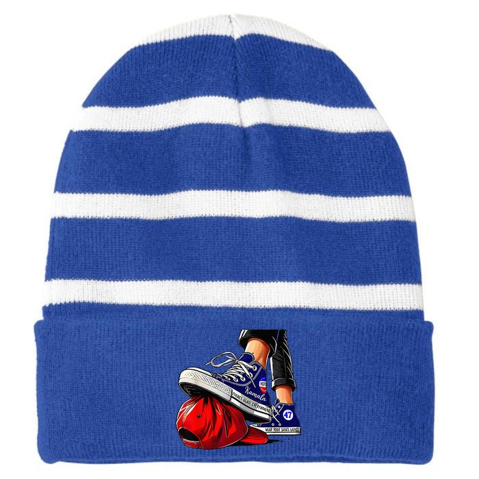 Kamala Harris High Heels Stepping On Red Maga Striped Beanie with Solid Band