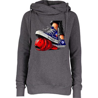 Kamala Harris High Heels Stepping On Red Maga Womens Funnel Neck Pullover Hood