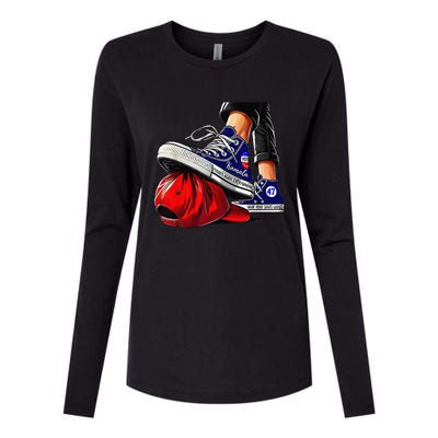 Kamala Harris High Heels Stepping On Red Maga Hat Gift Womens Cotton Relaxed Long Sleeve T-Shirt