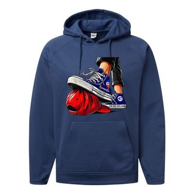 Kamala Harris High Heels Stepping On Red Maga Hat Gift Performance Fleece Hoodie