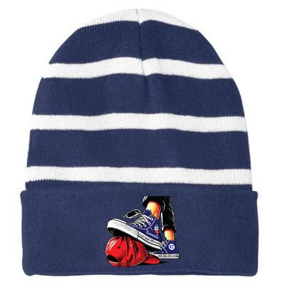 Kamala Harris High Heels Stepping On Red Maga Hat Striped Beanie with Solid Band