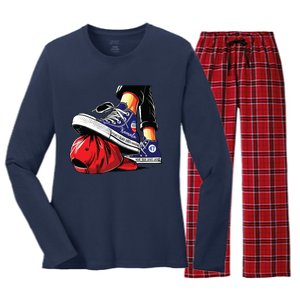 Kamala Harris High Heels Stepping On Red Maga Hat Women's Long Sleeve Flannel Pajama Set 