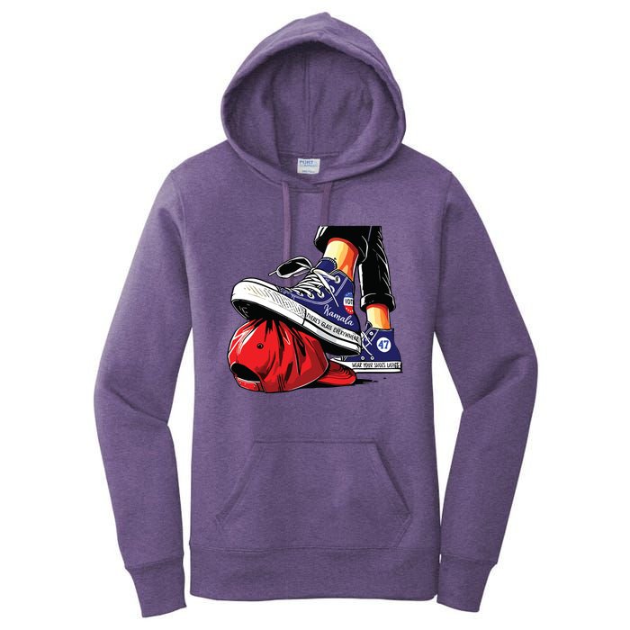 Kamala Harris High Heels Stepping On Red Maga Hat Women's Pullover Hoodie