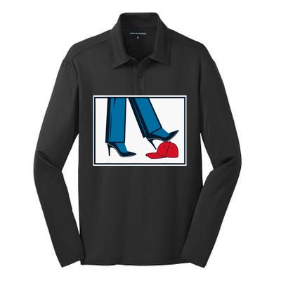 Kamala Harris Heels Stepping On Maga Hat Silk Touch Performance Long Sleeve Polo