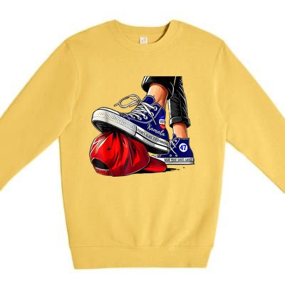 Kamala Harris High Heels Stepping On Red Maga Hat Premium Crewneck Sweatshirt