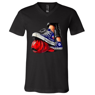 Kamala Harris High Heels Stepping On Red Maga Hat V-Neck T-Shirt