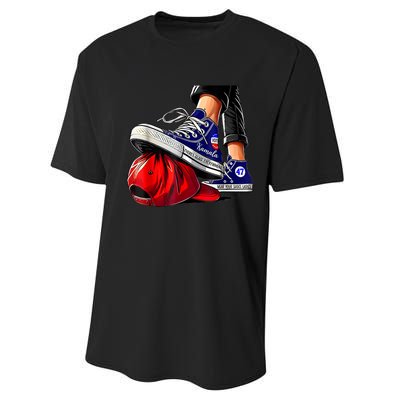 Kamala Harris High Heels Stepping On Red Maga Hat Performance Sprint T-Shirt