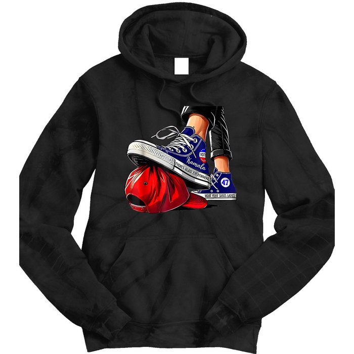 Kamala Harris High Heels Stepping On Red Maga Hat Tie Dye Hoodie