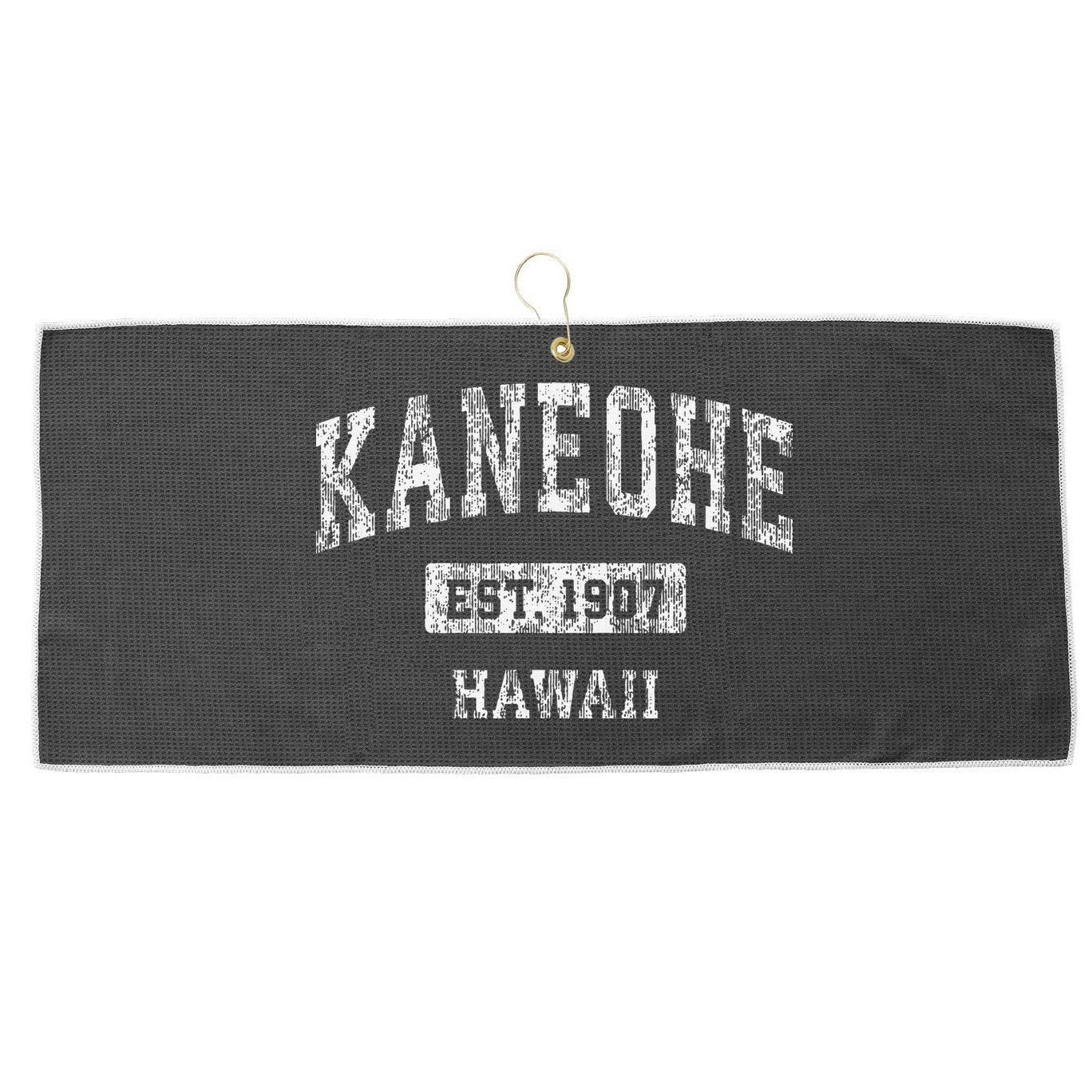 Kaneohe Hawaii Hi Vintage Established Large Microfiber Waffle Golf Towel