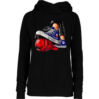 Kamala Harris High Heels Stepping On Red Maga Hat Womens Funnel Neck Pullover Hood