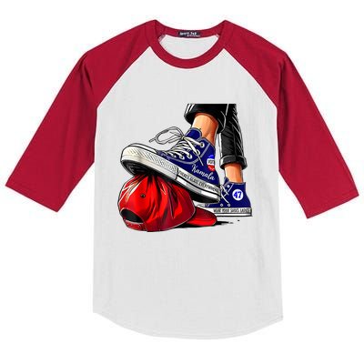 Kamala Harris High Heels Stepping On Red Maga Hat Kids Colorblock Raglan Jersey