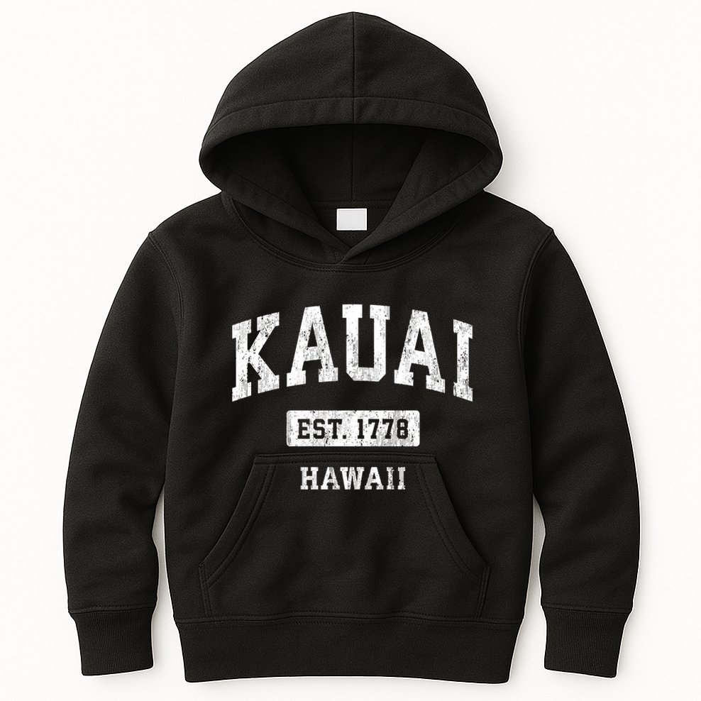 Kauai Hawaii Hi Vintage Sports Established Kids Hoodie