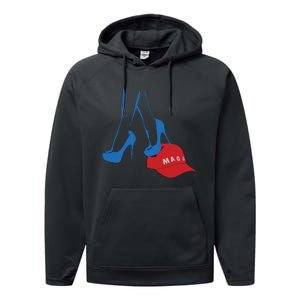 Kamala Harris Heel Stepping On Maga Hat Anti Trump Performance Fleece Hoodie