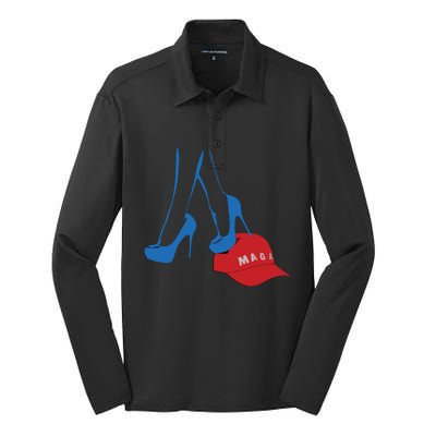 Kamala Harris Heel Stepping On Maga Hat Anti Trump Silk Touch Performance Long Sleeve Polo