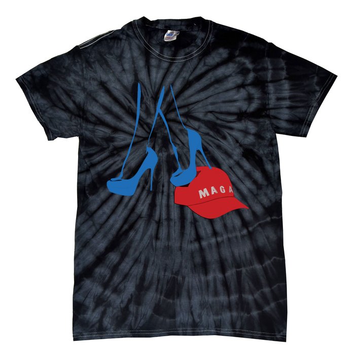 Kamala Harris Heel Stepping On Maga Hat Anti Trump Tie-Dye T-Shirt