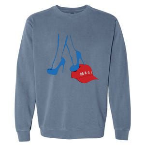 Kamala Harris Heel Stepping On Maga Hat Anti Trump Garment-Dyed Sweatshirt