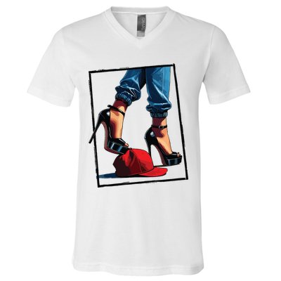 Kamala Harris Heels Stepping On Maga Hat V-Neck T-Shirt