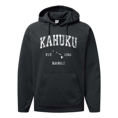 Kahuku Hawaii Hi Vintage Athletic Sports Design Performance Fleece Hoodie