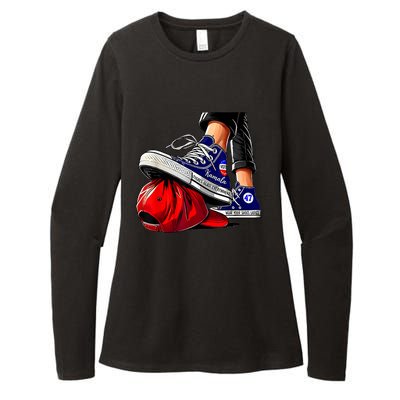 Kamala Harris High Heels Stepping On Red Maga Hat WeRe Not Going Back Vote For Womens CVC Long Sleeve Shirt