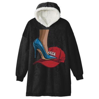 Kamala Harris Heels Stepping On Maga Hat Harris Walz 2024 Hooded Wearable Blanket